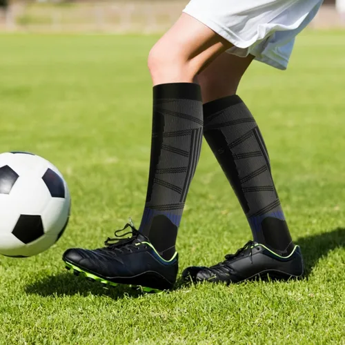 Miniatura 5 de SANYIYIBA 2 pares de calcetines altos hasta la rodilla, para deportes al aire libre, béisbol, fútbol, hockey sobre hielo, senderismo, para hombres