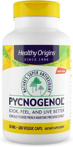 Healthy Origins Pycnogenol 30 mg (El Super Antioxidante de la Naturaleza, Sin OGM, Sin Gluten, Apoyo Cardiovascular), 180 Cápsulas Vegetales