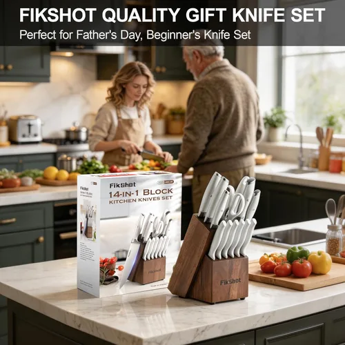Miniatura 8 de FikShot - Juego de cuchillos con afilador, juego de cuchillos de 14 piezas con bloque, elegantes cuchillos de cocina blancos para damas, acero