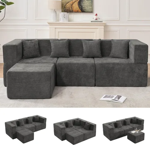 Miniatura 29 de MONVANE 55.5" Convertible Loveseat Sofa, 2-in-1 Boneless Sleeper Sofa Bed Futon Couch with Storage Pocket, Comfy Chenille Deep Seat Boneless Couch