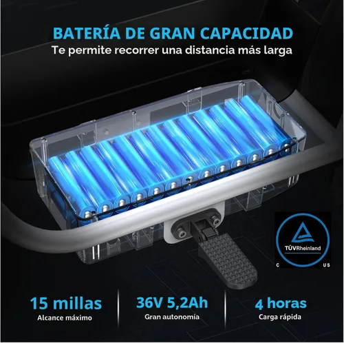 Miniatura 6 de Caroma Peak - Patinete eléctrico de 1200 W con asiento, motocicleta eléctrica de 16 pulgadas con neumáticos gruesos, rangos máximos de 30 millas