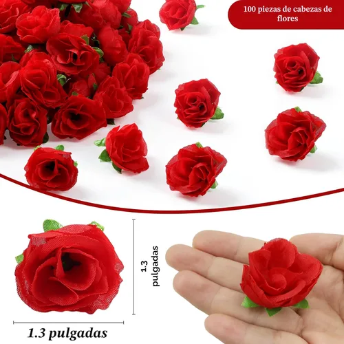 Miniatura 2 de SITUMEIZI 100 rosas artificiales de 1.3 pulgadas con cabeza de rosa roja falsas para decoración de bodas, gorras de graduación, pasteles, pared