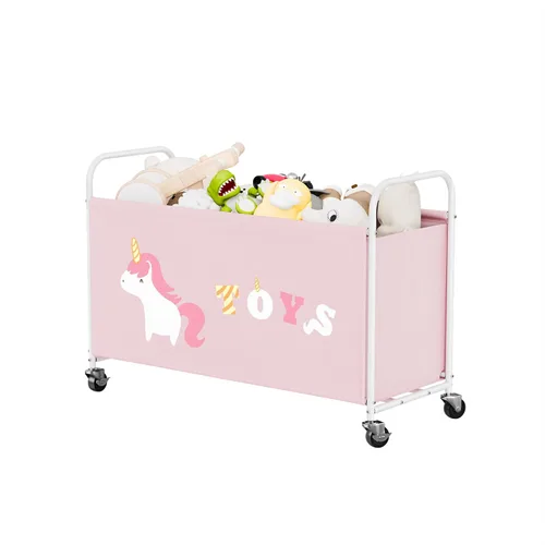 GRANNY SAYS Caja de juguetes para niños y niñas, almacenamiento extra grande con ruedas, organizador de almacenamiento de juguetes de metal para Rosa