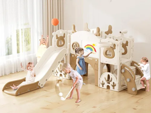 Miniatura 9 de XJD Tobogán para Niños Pequeños, Tobogán 13 en 1 para Niños Pequeños, Nueva Actualización con Set de Golf, Aro de Baloncesto, Pizarra de Dibujo