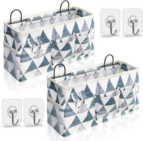 Miniatura 10 de Kanrichu 2 bolsas organizadoras grandes para colgar en la pared, cestas de almacenamiento colgantes de tela de lino con bolsillos, contenedor