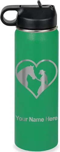Miniatura 38 de LaserGram Botella de agua personalizada, corazón de vaquera de caballo, acero inoxidable de doble pared aislada al vacío con popote superior, regalo