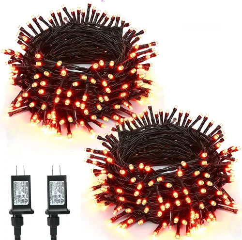 Miniatura 10 de BrizLabs - Luces naranjas de Halloween, 78.74 pies, 240 luces LED de color naranja, luces para exteriores de Halloween, miniluces conectables, 8