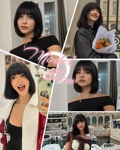 Miniatura 7 de YYHR Peluca corta estilo Bob con flequillo de 10 pulgadas, pelucas de cabello sintético lacio Yaki claro, pelucas cortas de corte Bob negro con 1b