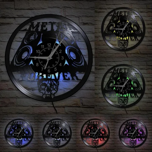 Miniatura 2 de Reloj de pared de música de metal pesado, 12 pulgadas, 7 tipos de reloj de pared LED de música rock, reloj de pared de cuarzo silencioso sin tictac