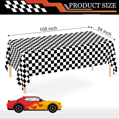 Miniatura 2 de WNINK Paquete de 2 manteles desechables a cuadros negros y blancos con tema de coche de carreras para fiesta, mantel a cuadros negros
