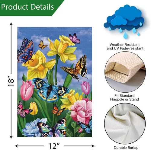 Miniatura 4 de Louise Maelys Bandera de jardín de narcisos de primavera de 12 x 18 pulgadas, doble cara, arpillera pequeña, mariposa, floral, bienvenida, patio