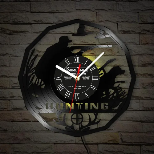Miniatura 9 de The Geeky Days Reloj de pared de caza, 7 colores cambiantes, reloj de pared silencioso sin tictac, luz nocturna LED, vida silvestre, caza