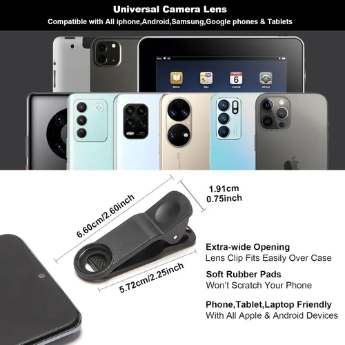 Miniatura 6 de Lente de ojo de pez de 235° para cámara de teléfono, lente de ojo de pez para iPhone 14 13 12 X XR Pixel Samsung Smartphone, lente con clip para Ojo