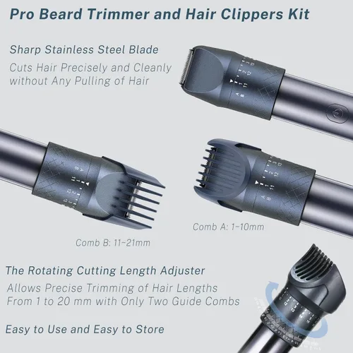 Miniatura 8 de Cortadora de barba para hombres, juego de afeitadoras eléctricas y cortapelos, dial de precisión ajustable con 20 configuraciones, kit de afeitado