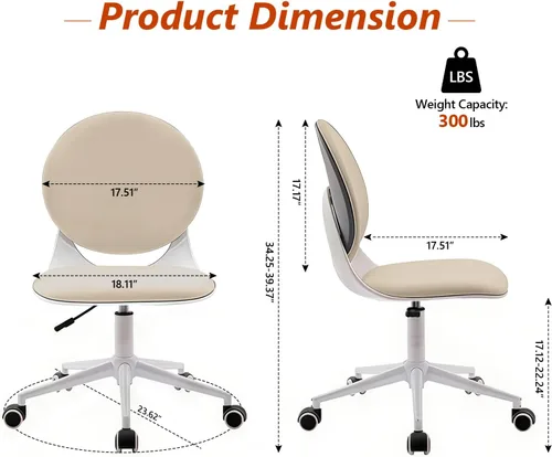 Miniatura 2 de Silla moderna de oficina en casa, silla de escritorio de tela de piel sintética sin brazos con respaldo medio, silla giratoria de altura ajustable