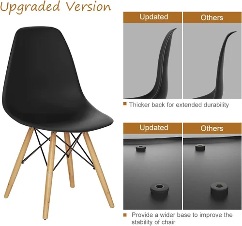 Miniatura 6 de Giantex Juego de 2 sillas de comedor negras, sillas de comedor modernas de mediados de siglo premontadas con patas de madera, sillas de cocina sin