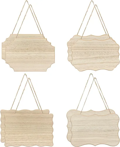 Miniatura 2 de Paquete de 8 carteles de madera sin terminar con placas de madera sin pintar para manualidades caseras, 4 estilos surtidos (6 x 9 pulgadas)