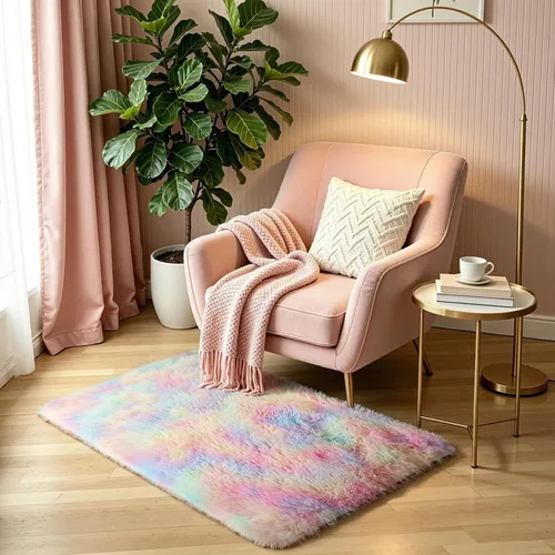 Miniatura 66 de Alfombras de área rosadas esponjosas de 4x6 pies para dormitorios de niñas, alfombra suave lavable difusa peluda shag para habitación de niños