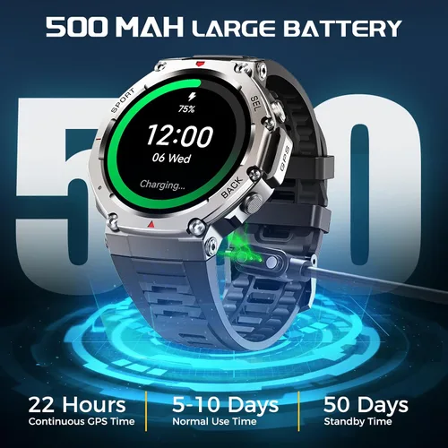 Miniatura 5 de Reloj inteligente militar para hombre, 1.43 pulgadas, AMOLED GPS, 5ATM, impermeable, resistente, rastreador de actividad física con brújula