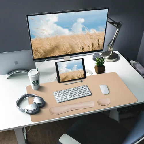 Miniatura 7 de Bloss Almohadilla de escritorio de cuero y reposamuñecas para teclado, alfombrilla grande para mouse + almohadilla para teclado + soporte de muñeca