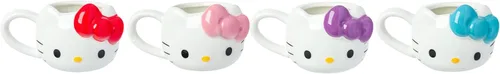 Miniatura 18 de Silver Buffalo Sanrio Hello Kitty Conjunto de 3 tazas de cerámica esculpidas en 3D con arcos de diferentes colores, con asas, perfectas como set