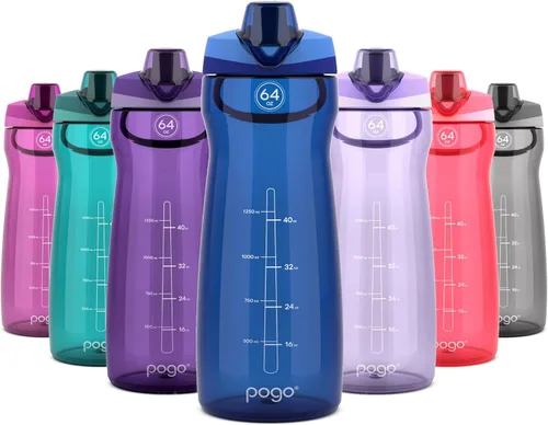 Miniatura 25 de Pogo Botella de agua de plástico sin bisfenol A con tapa con pico de 32 onzas, color azul atolón Azul (Blue Atoll)