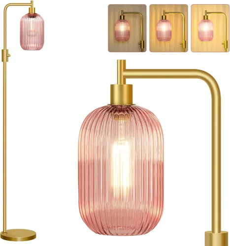 Miniatura 16 de 【Actualizada】Lámpara de pie regulable para sala de estar con pantalla de cristal, lámpara de pie moderna de níquel cepillado con bombilla LED de 900