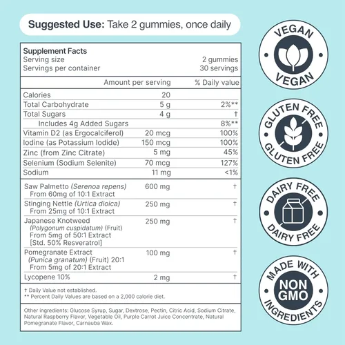 Miniatura 6 de Gomitas para la salud de la próstata para hombres y mujeres con palma enana americana y licopeno, suplementos para la próstata, apoyo urinario