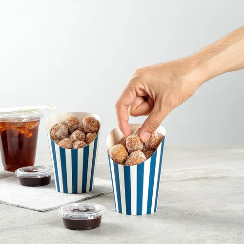 Miniatura 5 de Restaurantware Bio Tek - Recipientes de papas fritas de 12 onzas, 100 tazas desechables de charcutería, diseño inclinado, redondo, a rayas