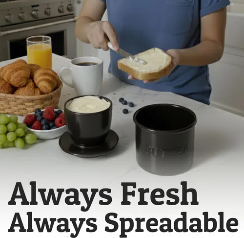 Miniatura 4 de PriorityChef Mantequillera Francesa con Tapa, Mantiene la Mantequilla Untable y Fresca, Recipiente para Mantequilla para Dejar en la Encimera, Plato