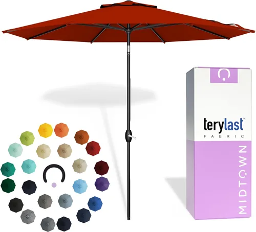 Midtown Umbrellas 10 años sin decoloración, 6 pies, tela de poliéster roja a prueba de rayos UV, sombrilla para patio al aire libre, marco de