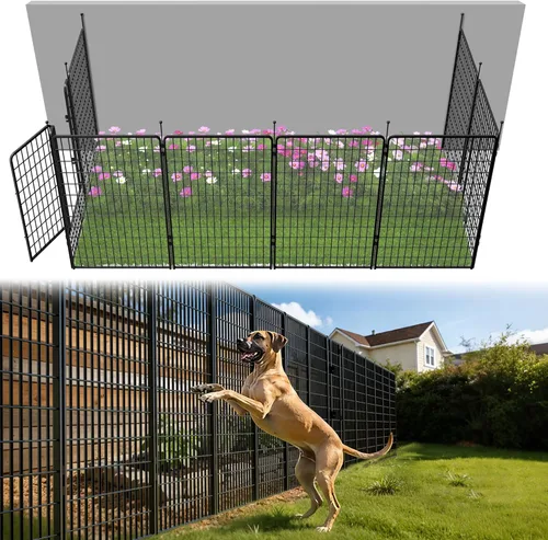 Miniatura 67 de FXW - Valla de jardín metálica y resistente para exteriores, barrera para perros y conejos, fácil instalación, negro, 24 pulgadas de alto x 29.6