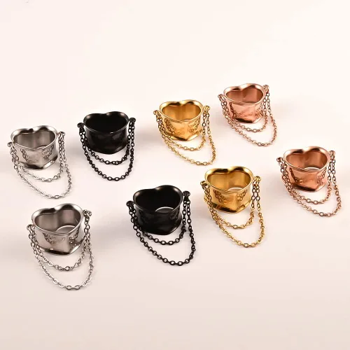 Miniatura 5 de Vankula 2 cadenas de corazón elegantes hipoalergénico de acero inoxidable de 0.07 onzas (0.07 onzas), tapones de oreja, túneles, expansor