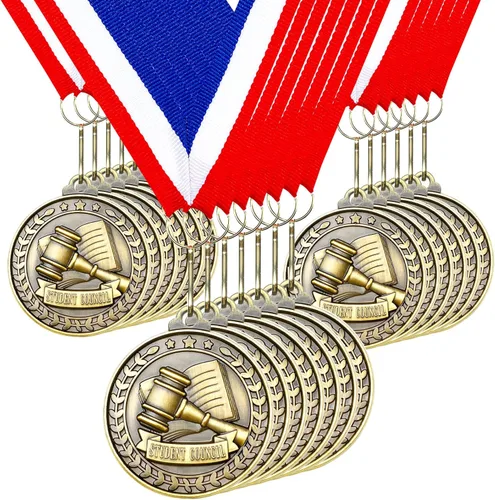 Miniatura 17 de Quelay 30 piezas Medallas de premio de 2" al por mayor, medallas ganadoras de oro con cintas para el cuello, medallas de trofeo de metal, premio