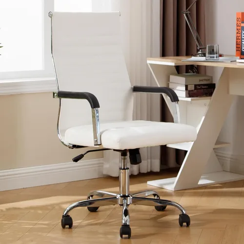 Miniatura 15 de Silla de oficina, ergonómicas ejecutivas para sala de conferencias, silla de escritorio de cuero acanalado con soporte lumbar, silla giratoria