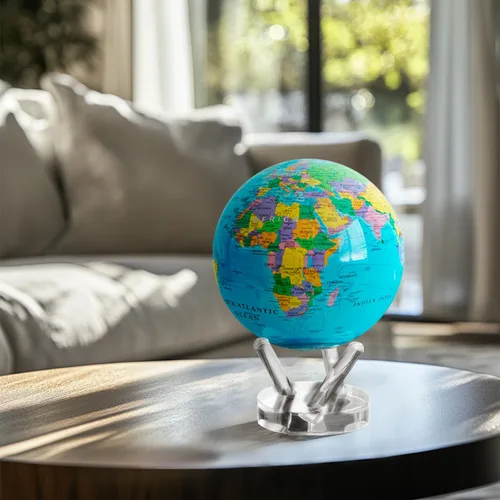 Miniatura 6 de MOVA Globo – Mapa político azul océano clásico (4.5 pulgadas) Globo del mundo giratorio alimentado por luz Decoración educativa del hogar,
