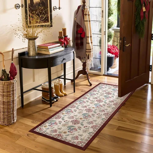 Miniatura 22 de Jinchan Fiora - Alfombra redonda de 8 pies, alfombras vintage con diseño floral envejecido, lavable a máquina, antideslizante, de pelo bajo, Azul