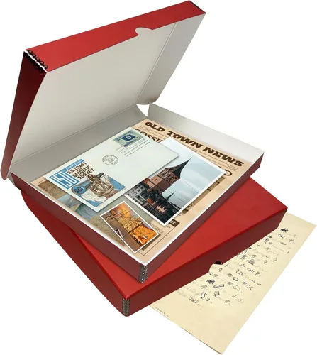 Miniatura 16 de Lineco Caja de almacenamiento tipo folio, diseño de concha, 11 x 14 x 1.75 pulgadas, cartón de archivo, conserva fotos, tarjetas, revistas, Negro