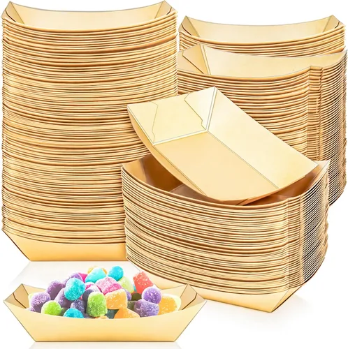 Miniatura 13 de Paquete de 50 bandejas de papel kraft de 2.5 libras, desechables, botes de comida de alta resistencia, bandeja para aperitivos, perritos calientes