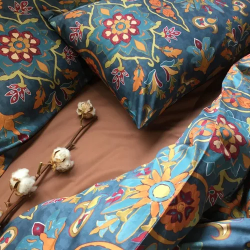 Miniatura 2 de Eikei Home Edredón de lujo de estampado de Medallón de Damasco Boho cachemira, Juego de Ropa de Cama de 400 Hilos de Algodón Egipcio de Satén