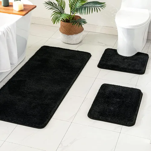 Miniatura 11 de MIULEE Juego de 3 alfombras y tapetes de baño extra gruesos de microfibra antideslizante y tapete de baño de contorno en forma de U para baño, baño