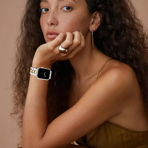 Miniatura 7 de JR.DM Correas de reloj de metal de diseño plateado dorado para mujer, compatibles con Apple Watch de 1.496, 1.575, 1.614, 1.654, 1.732, 1.772, 1.772