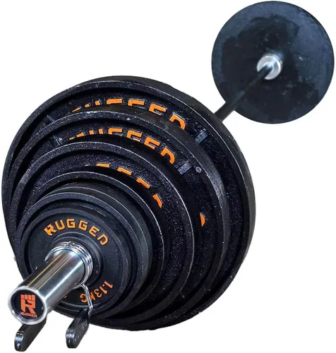 Rugged Strength & Fitness Juego de placas olímpicas de hierro fundido de alta resistencia de 300 libras con pesas sin barra, placas de mancuernas,