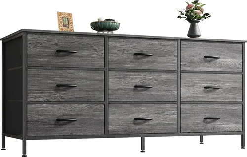 Miniatura 22 de Huuger Cómoda de 63 pulgadas para dormitorio, cómoda para armario con 9 cajones de tela, soporte de TV grande para TV de 55, 65, 70 pulgadas, centro