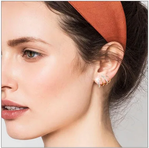 Miniatura 5 de Aretes de aro de oro de moda para mujer, chapados en oro de 14 quilates, aretes de plata de ley con circonitas cúbicas AAAA+, aretes de aro dobles