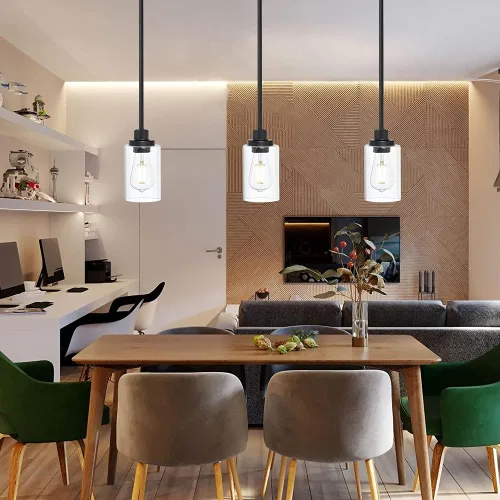 Miniatura 6 de TODOLUZ Lámparas colgantes industriales negras, iluminación colgante de cocina con pantalla cilíndrica de vidrio transparente para granja, comedor