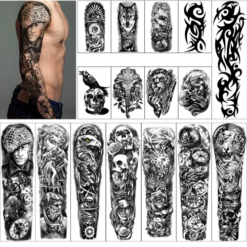 Yazhiji - 41 piezas de tatuajes temporales a prueba de agua para hombres y mujeres adultos, diseños de flores, palabras, expresiones de arte S-León