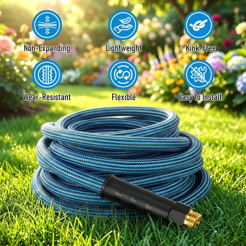 Miniatura 2 de Manguera de jardín no expandible de 25 pies, manguera de agua flexible resistente, resistente a las torceduras, manguera híbrida ligera con piel