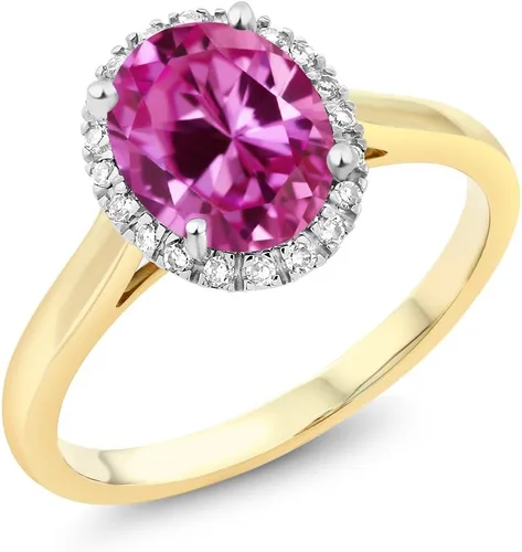 Miniatura 73 de Gem Stone King Anillo de compromiso ovalado de oro amarillo de 10 quilates con piedra natal y halo de diamantes Ovalado de 0.354 x 0.276 in