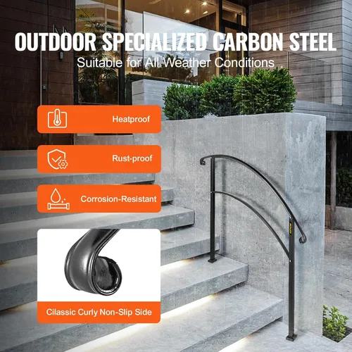Miniatura 3 de Happybuy Pasamanos para escalones al aire libre, barandilla de escalera para exteriores de 1 o 3 escalones, pasamanos de hierro forjado negro